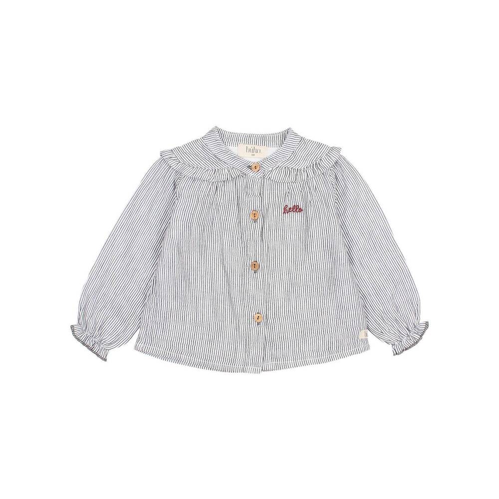 NEW BÚHO girl's hello embroidered stripes blouse in blue